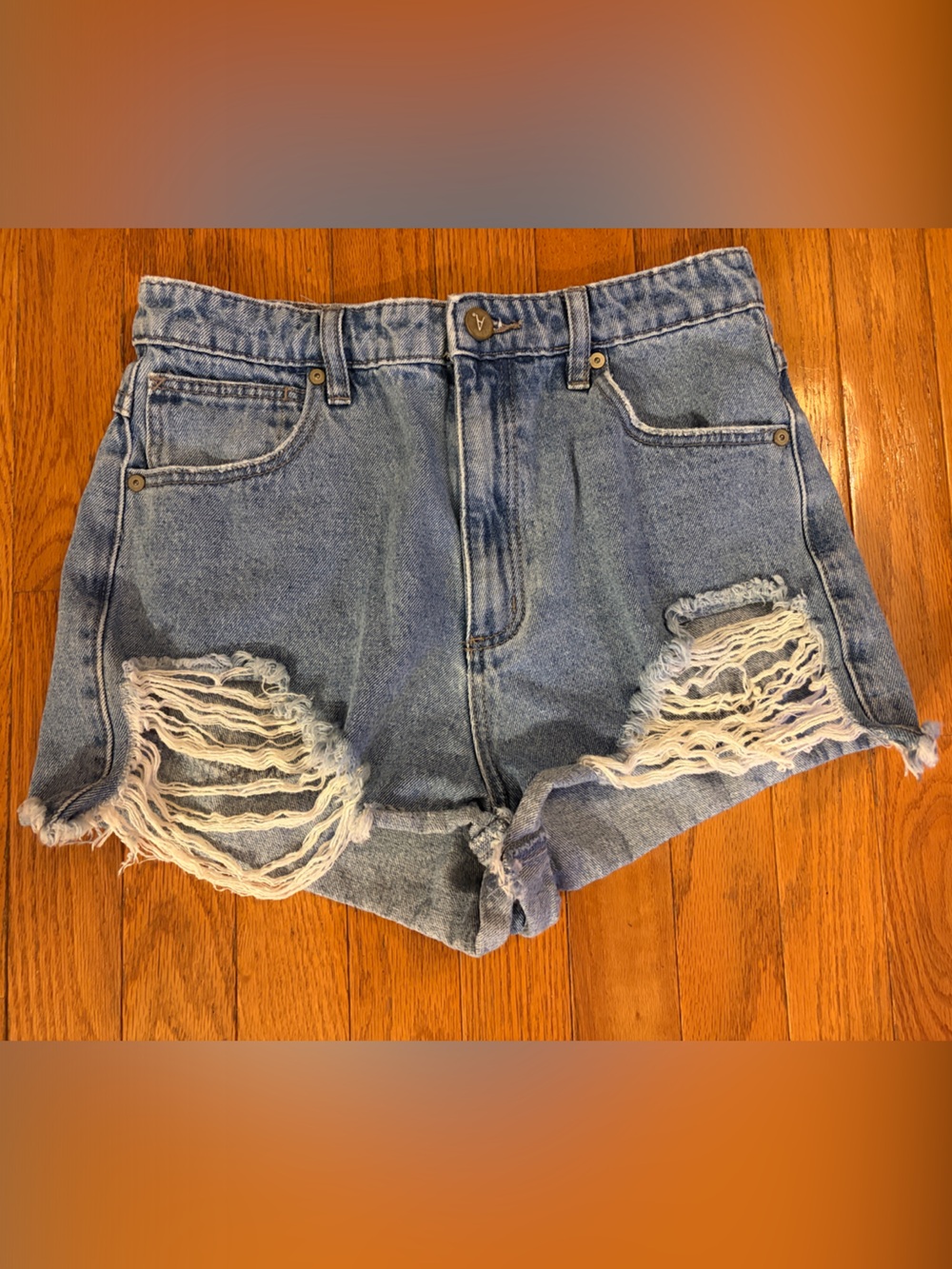 Abrand Light Blue Distressed Denim Cutoff Shorts